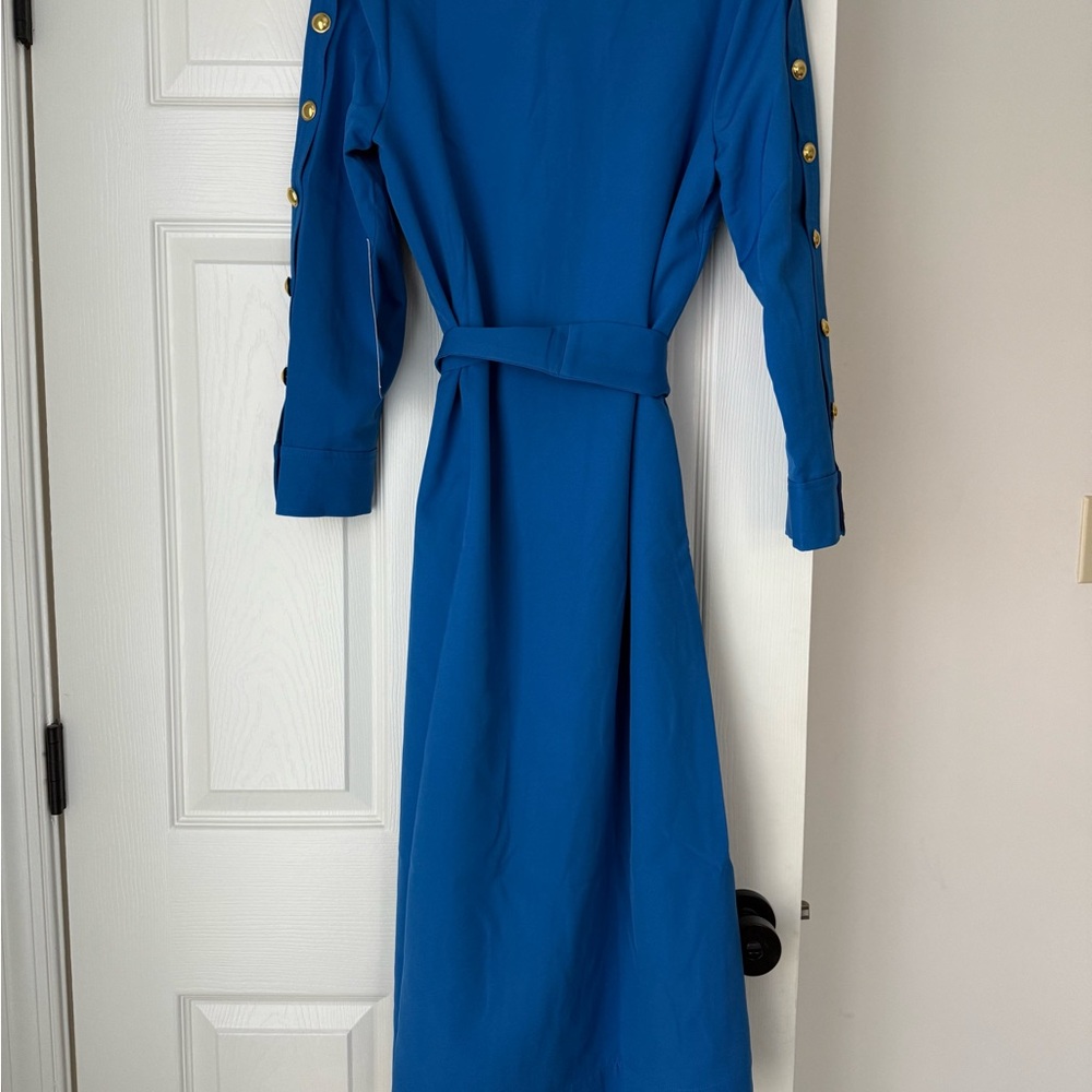 Tuckernuck Royal Blue Midi Shirt Dress with Gold Buttons - Picture 4 of 11